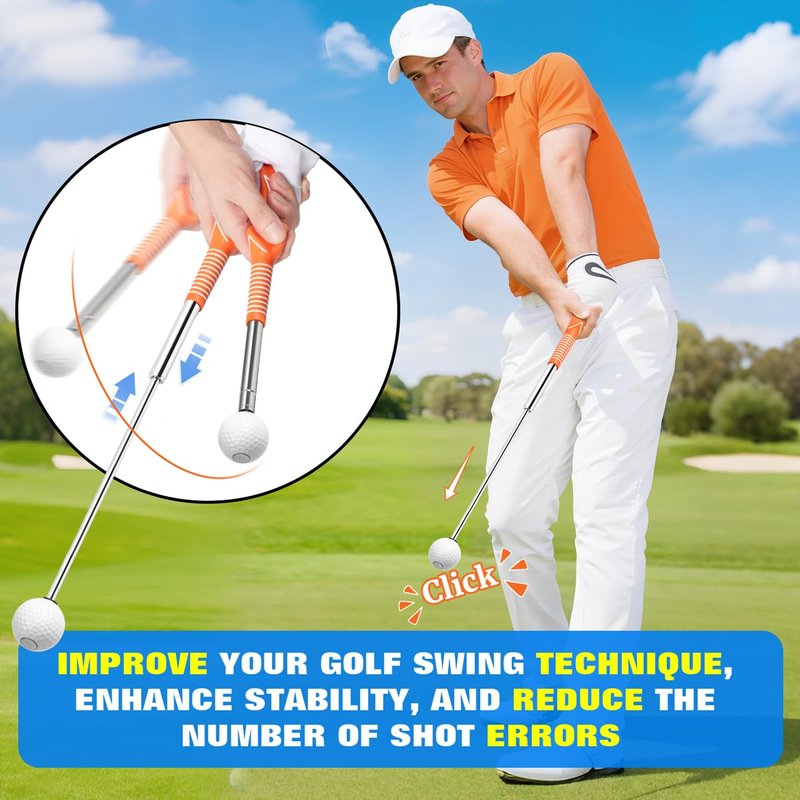 Zanthoxa Retractable Golf Swing Training Aid, Right-Handed Tempo Stick Golf, Golf Click Stick & Retractable Golf Swing Trainer Enhance Swing Rhythm, Grip Strength & Speed for Beginner Golfers