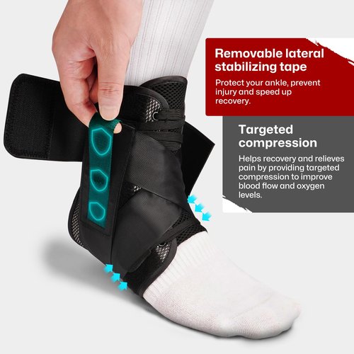 Gviipk Ankle Brace for Sprained Ankle, Quick Lace Up Ankle Brace Support Women Men, Foot Brace Ankle for Plantar Fasciitis Relief and Achilles Tendonitis Wrap, Injury Recover, Running, Sports - M
