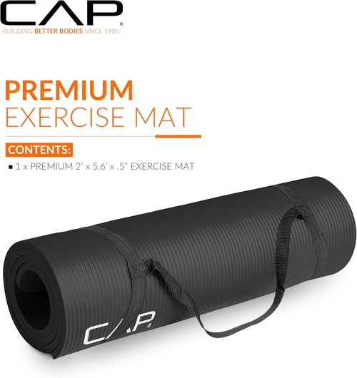 CAP Barbell Yoga Mat - 1/2-Inch High Density with Strap | Multiple Color Options Available