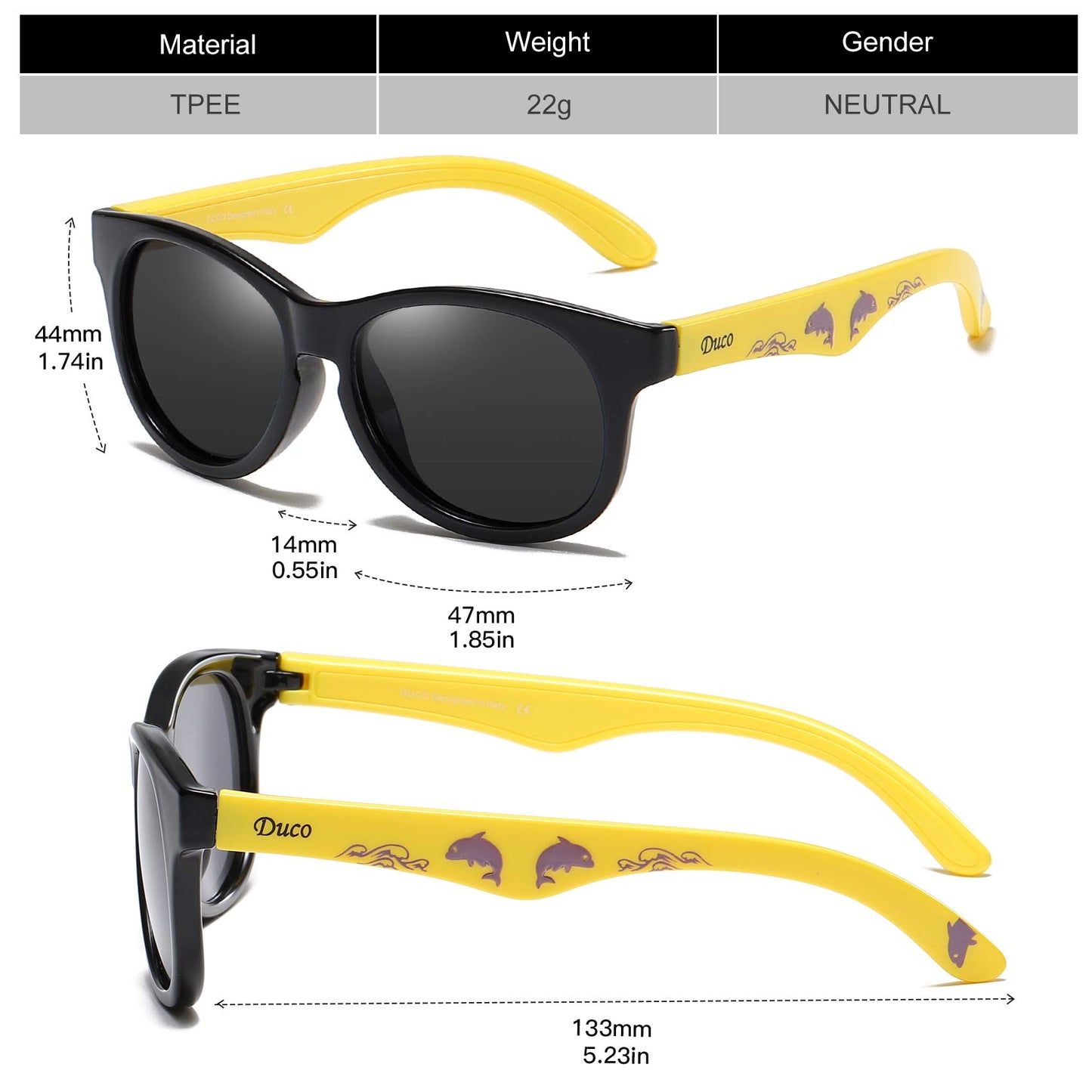 DUCO Cute Polarized Kids Sunglasses for Girls Boys Flexible Children Shades UV Protection Age 6-10 K018