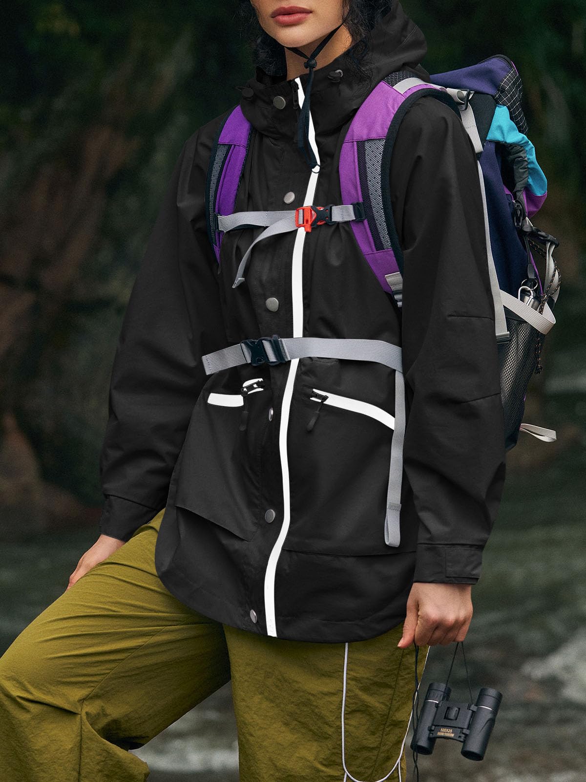 Yousify Womens Waterproof Rain Jackets Raincoat Hooded Lined Windbreaker Trench Coat With Pockets for Outdoor Hiking