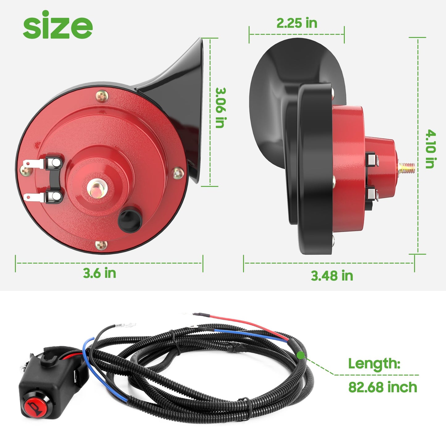 10L0L Upgrade Golf Cart 12 Volt Horn Kit, Hand Steering Mount Button, Horn Switch and Wire Harness Assembly Universal Fit for Yamaha, Club Car, EZGO, ATV, UTV, Boat