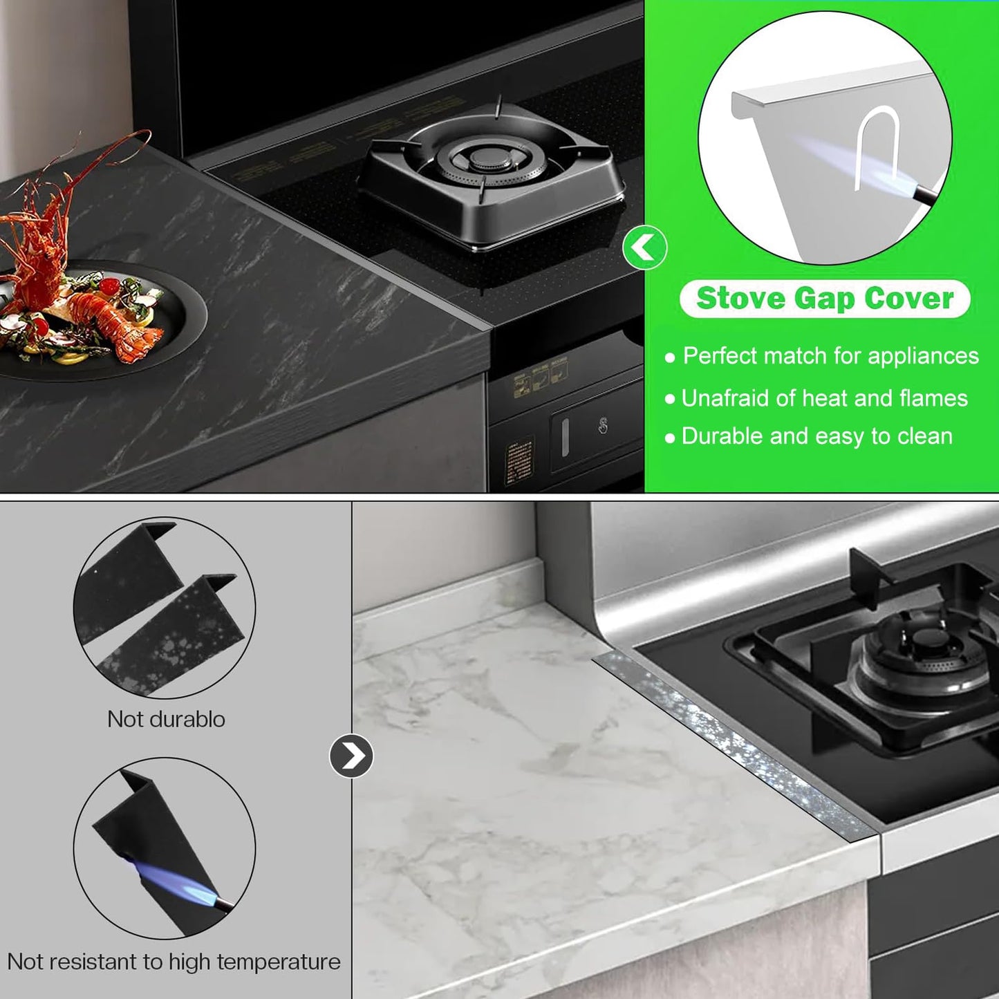 Stainless Steel Stove Gap Covers, Range Oven Gap Filler, Retractable Length 13.8" to 27.5", Counter Gap Guards Heat Resistant and Easy to Clean, 2PCS, Silver