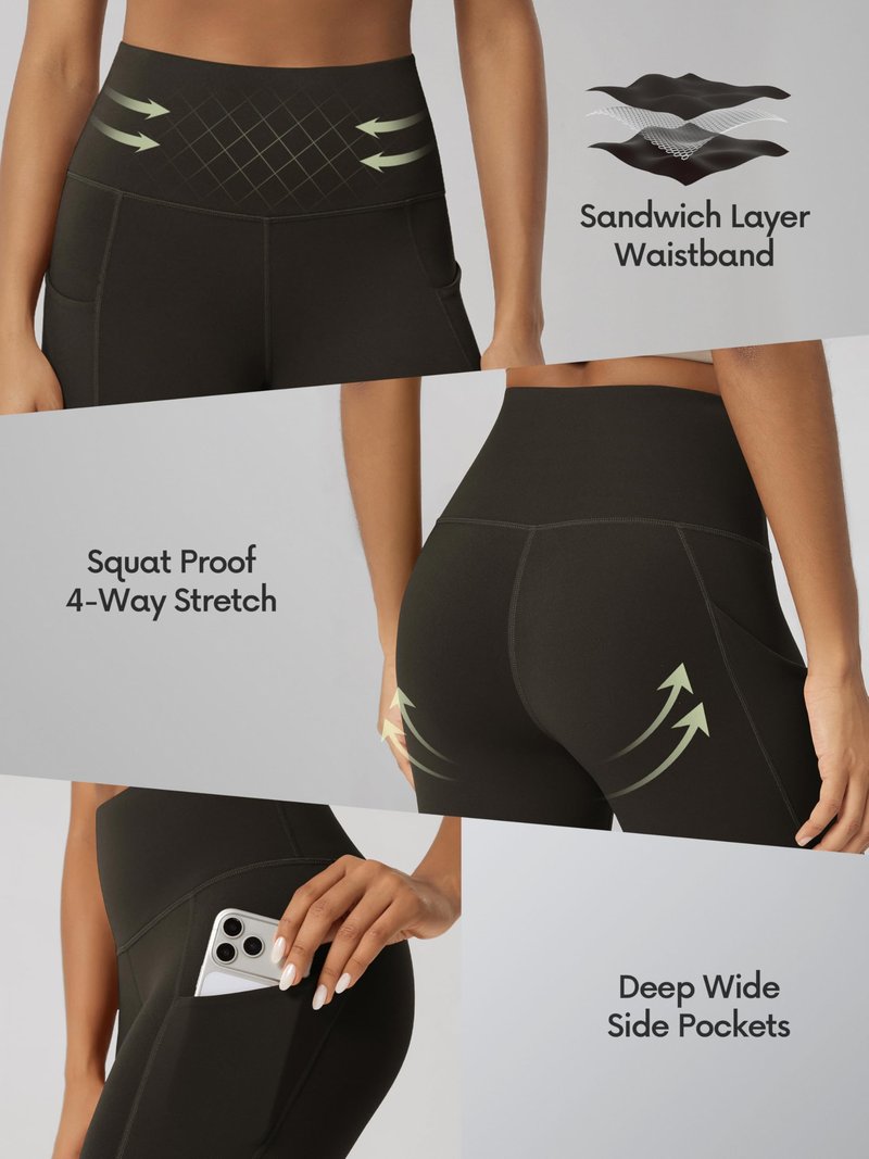 ODODOS 8" Tummy Control Biker Shorts for Women with Pockets High Waist Running Workout Athletic Yoga Shorts, Dark Brown, XX-Large