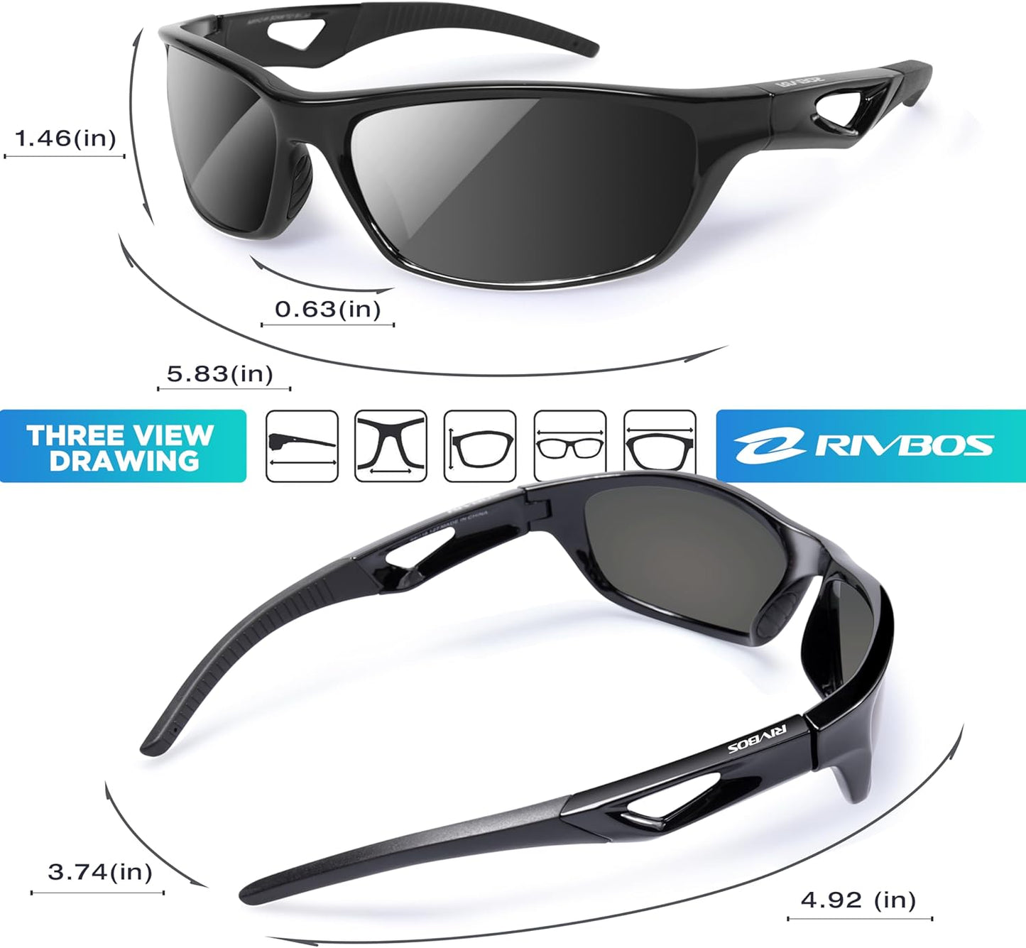 RIVBOS Polarized Sports Sunglasses - TR90 Frame for Cycling, Fishing & Running | Unisex RB831