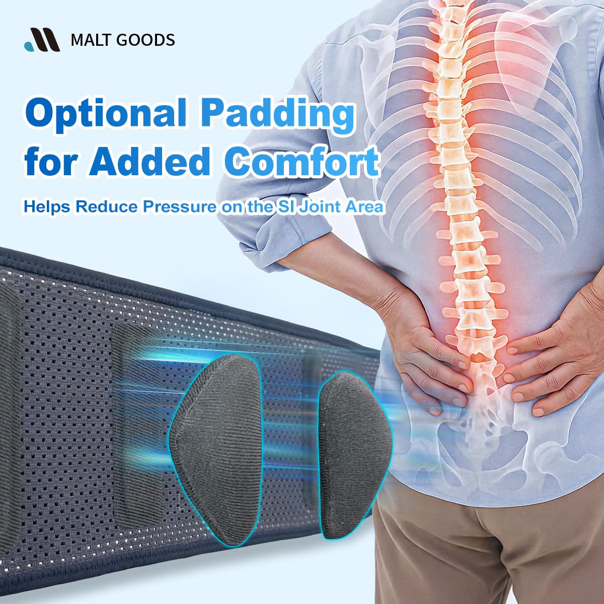 MALT GOODS Widened SI Joint Belt with 3D Massage Pads – Anti-Slip Sacroiliac Brace with Enhanced Stability for Pelvic & Sciatica Pain Relief. Breathable SI Support Belt for Women & Men (M)
