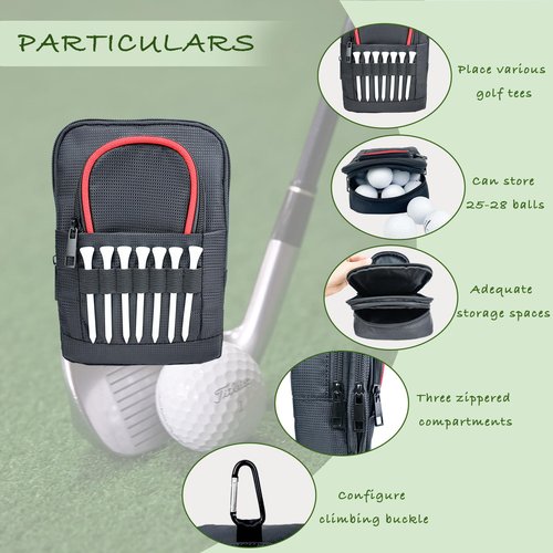 HOUYUKY Golf Pouch Accessory Organizer, Portable Golf Valuables Bag, Zippered Multi-Pocket Storage Bag, Can Store Small Tools Such As Balls, Tees, And Rangefinder (Red Trim)