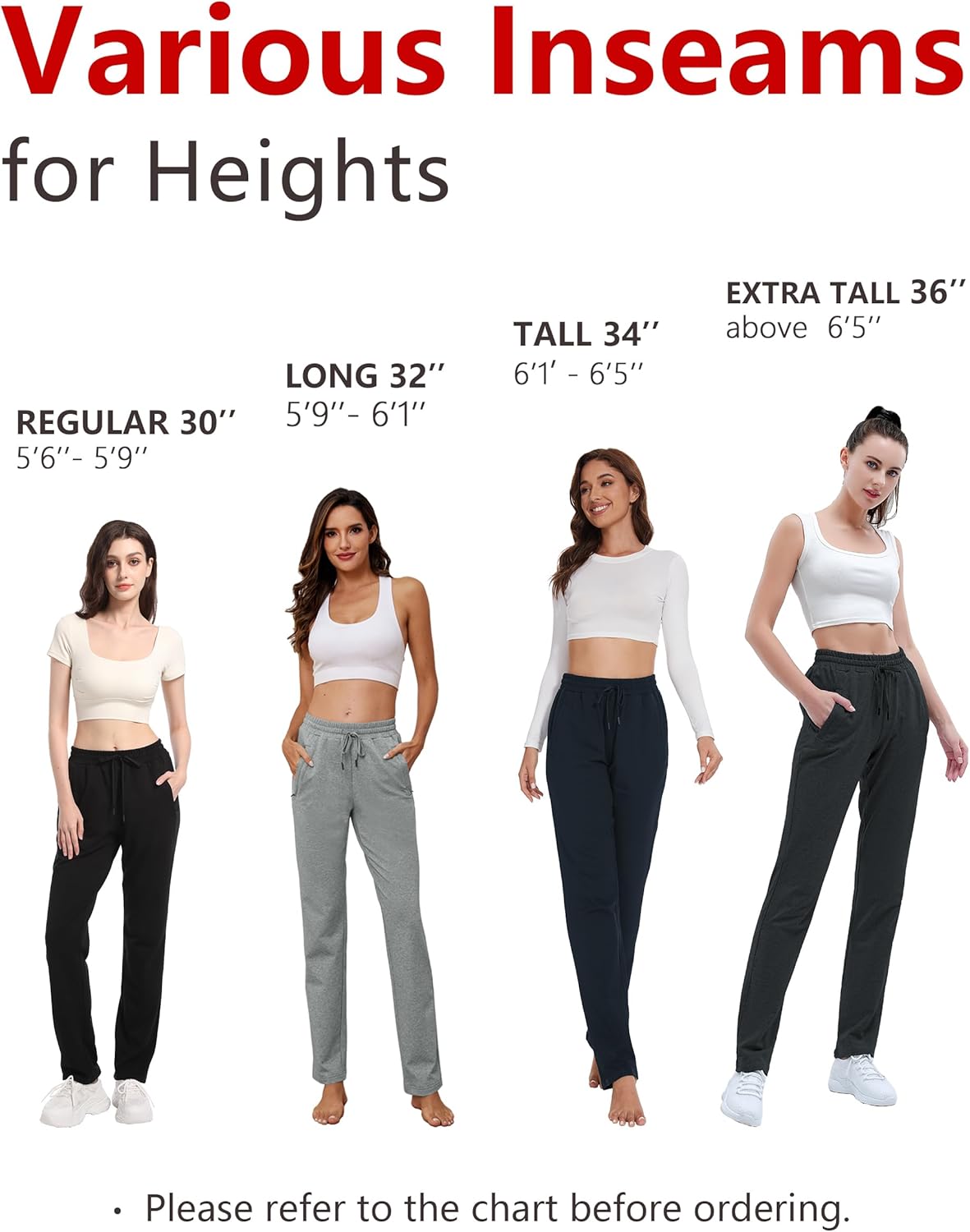 SEVEGO Women's Cotton Yoga Sweatpants - Tall Fit with Zipper Pockets | Soft Casual Joggers in 30"/32"/34"/36" Sizes