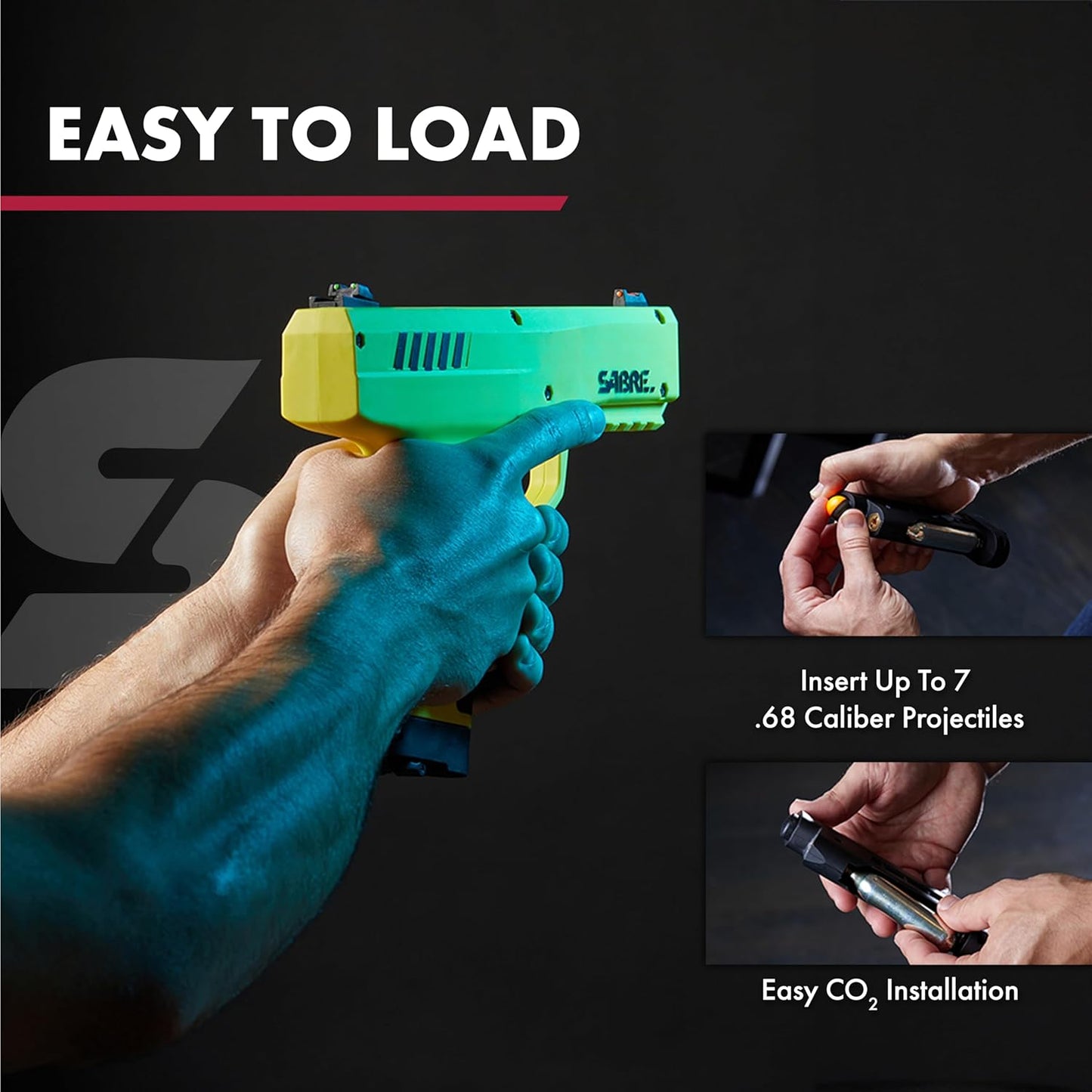 SABRE Pepper Projectile Launcher - Home Defense with Adjustable Sights | 7-Round Capacity, 350 FPS Velocity