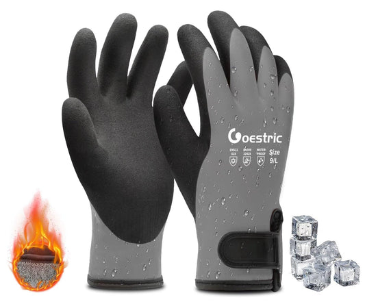GOESTRIC 100% Waterproof Winter Work Gloves With Grip for Men Women, Thermal Insulated Freezer Gloves In Cold Weather for Working in Freezer, Shoveling Snow, Ice Fishing(Grey/L/1 Pair)