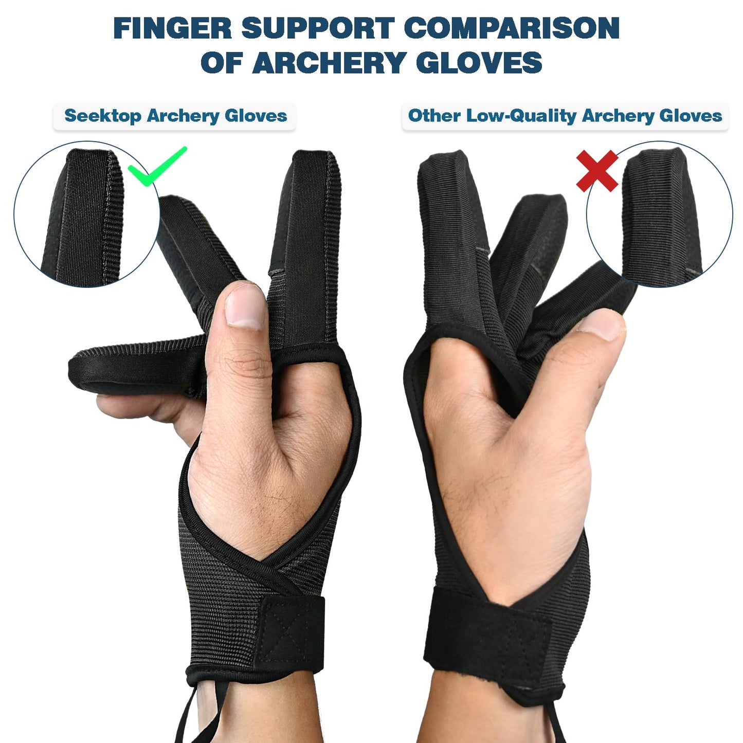Seektop Archery Gloves Shooting Hunting Leather Three Finger Protector for Youth Adult Beginner - L