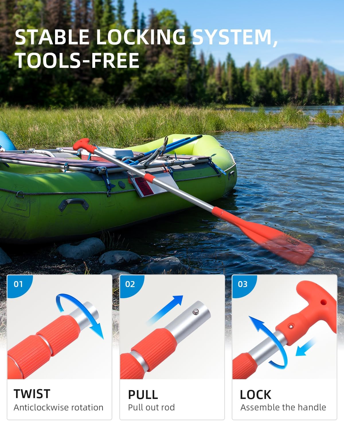 OCEANBROAD Telescoping Emergency Paddle - 42'' Collapsible Aluminium Shaft for Kayaking | Orange