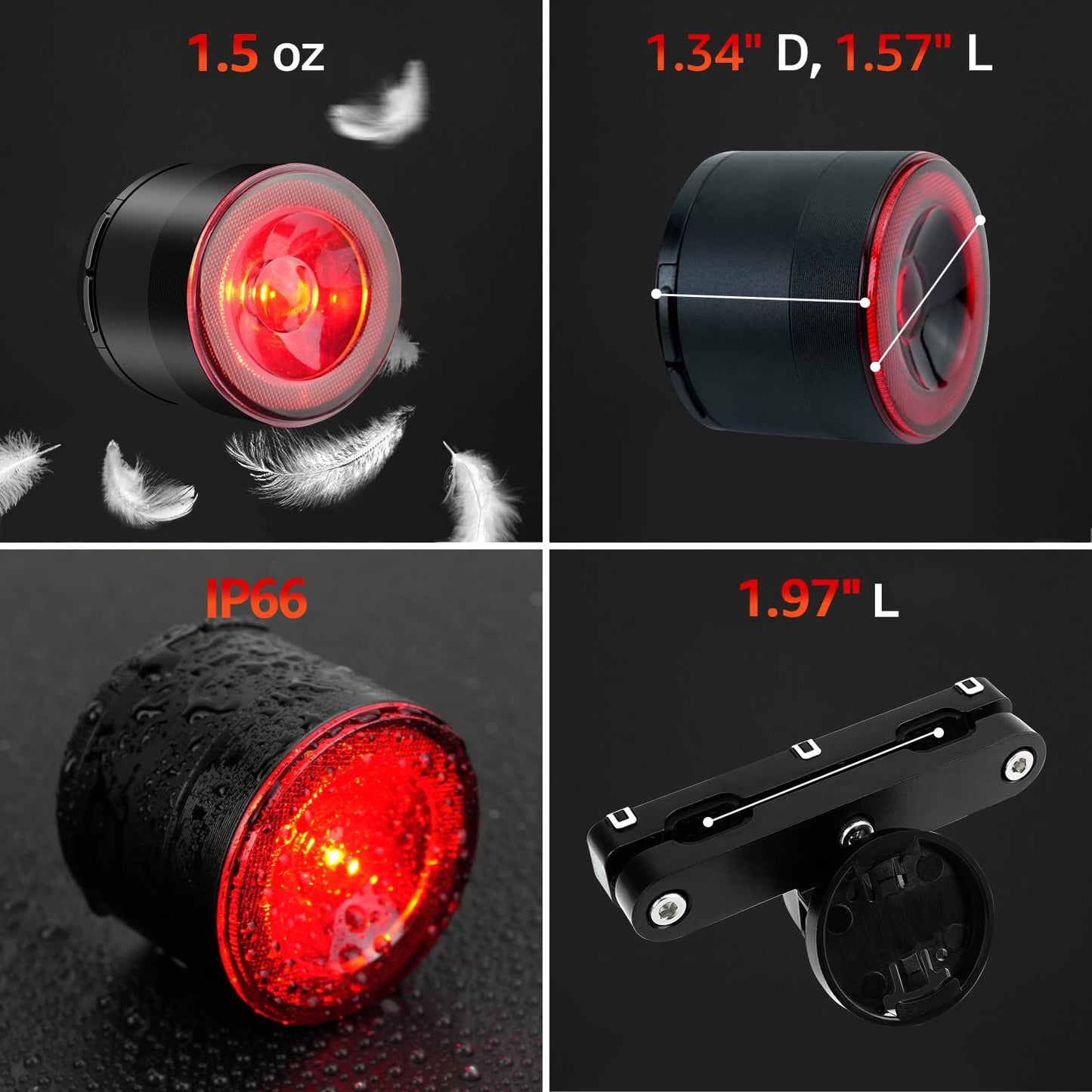 Cruxer Ultra Bright Bike Tail Light 200 Lumen Compact Bicycle Rear Light, USB-C Rechargeable, Smart Brake Sensing up to 300 Lumen, 8 Light Intensity Levels, 4 Lighting Modes, IP66 Waterproof