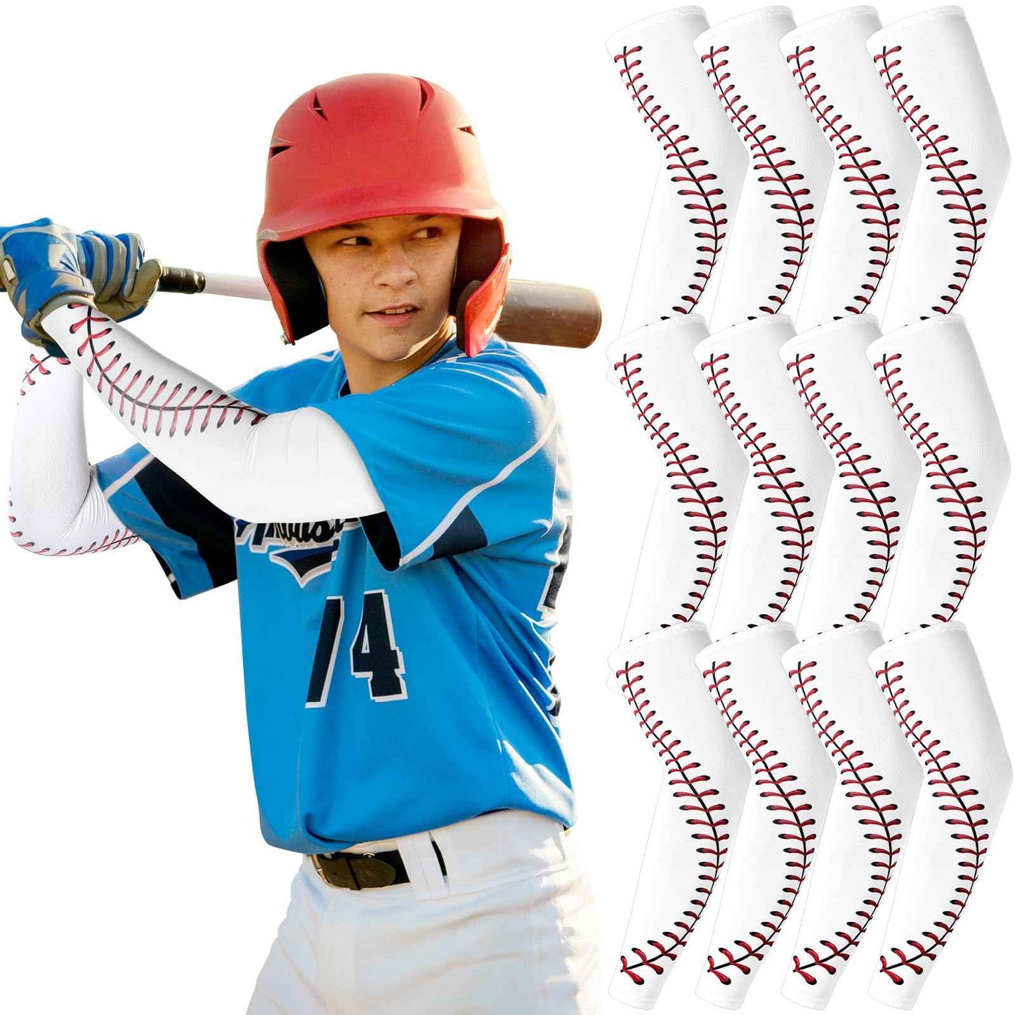 Cozypower 12 Pairs Baseball Sleeves for Youth Boys Sports Arm Softball Compression Kids Arm Sleeves for Sun Protection(YM,White)