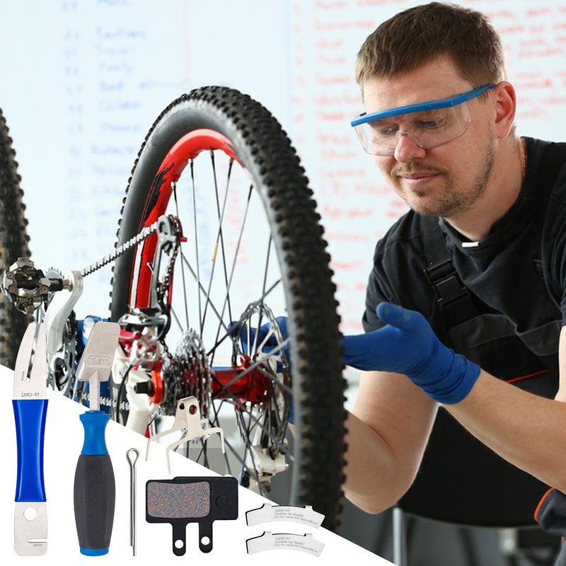 VLBPCR 7-Piece Set Bicycle Disc Brakes Repair Tool Kit, Bike Disc Alignment Tool Includes Rotor Truing Fork, Rotor Adjustment Tool, Disc Brake Gap Regulator & Brake Pads for Mountain Road Bike