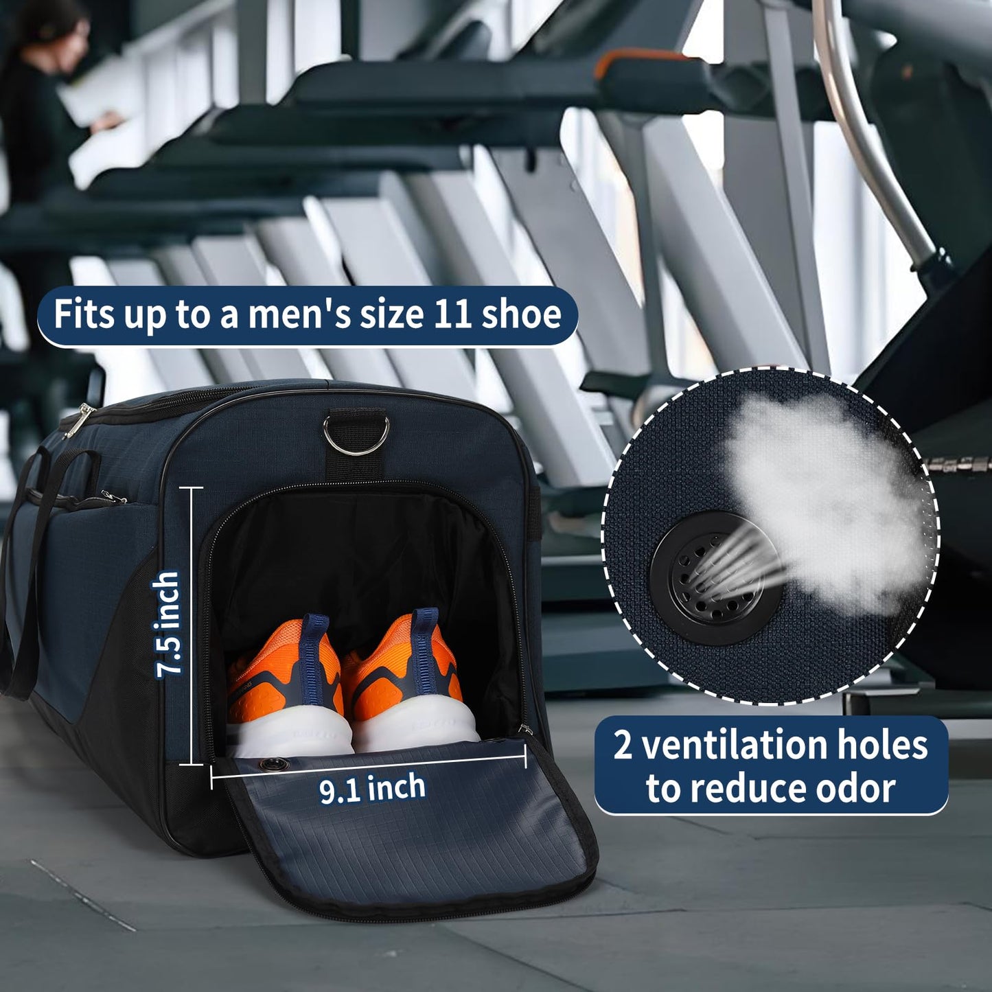 iFARADAY Men's Duffle Bag with Shoes Compartment, 24 inch, Navy Blue