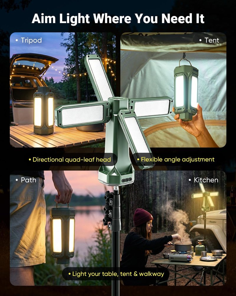 SakerNeo Portable Camping Light with Stand 67'' Rechargeable Work Light - 6500Lumen, 20000mAh Battery, 2700K-6000K Dimmable Camping Lattern with Magnetic Base for Camping, Garage, Emergency
