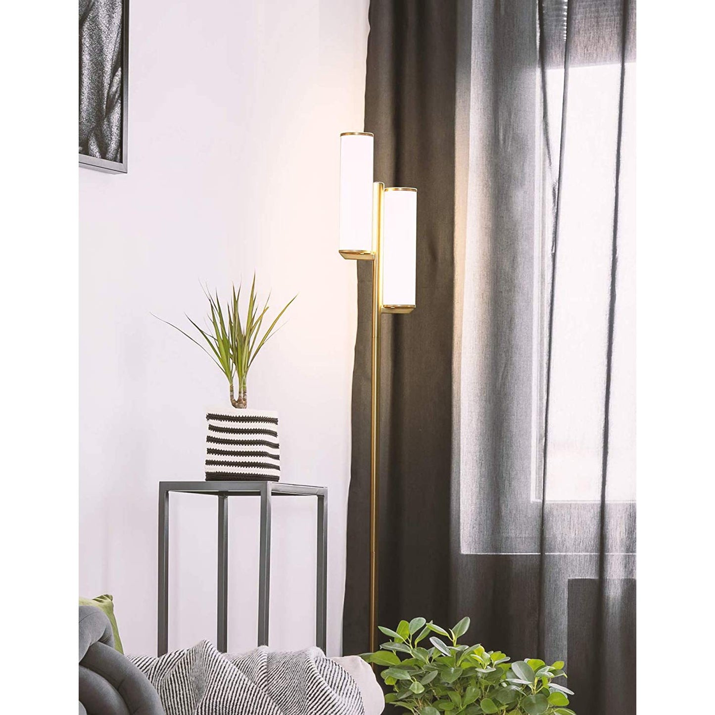 Brightech Gemini Dimmable Floor Lamp with Two Lights - Modern Tall Tree Lamp for Bedroom, Office, Living Room - Gold/Brass