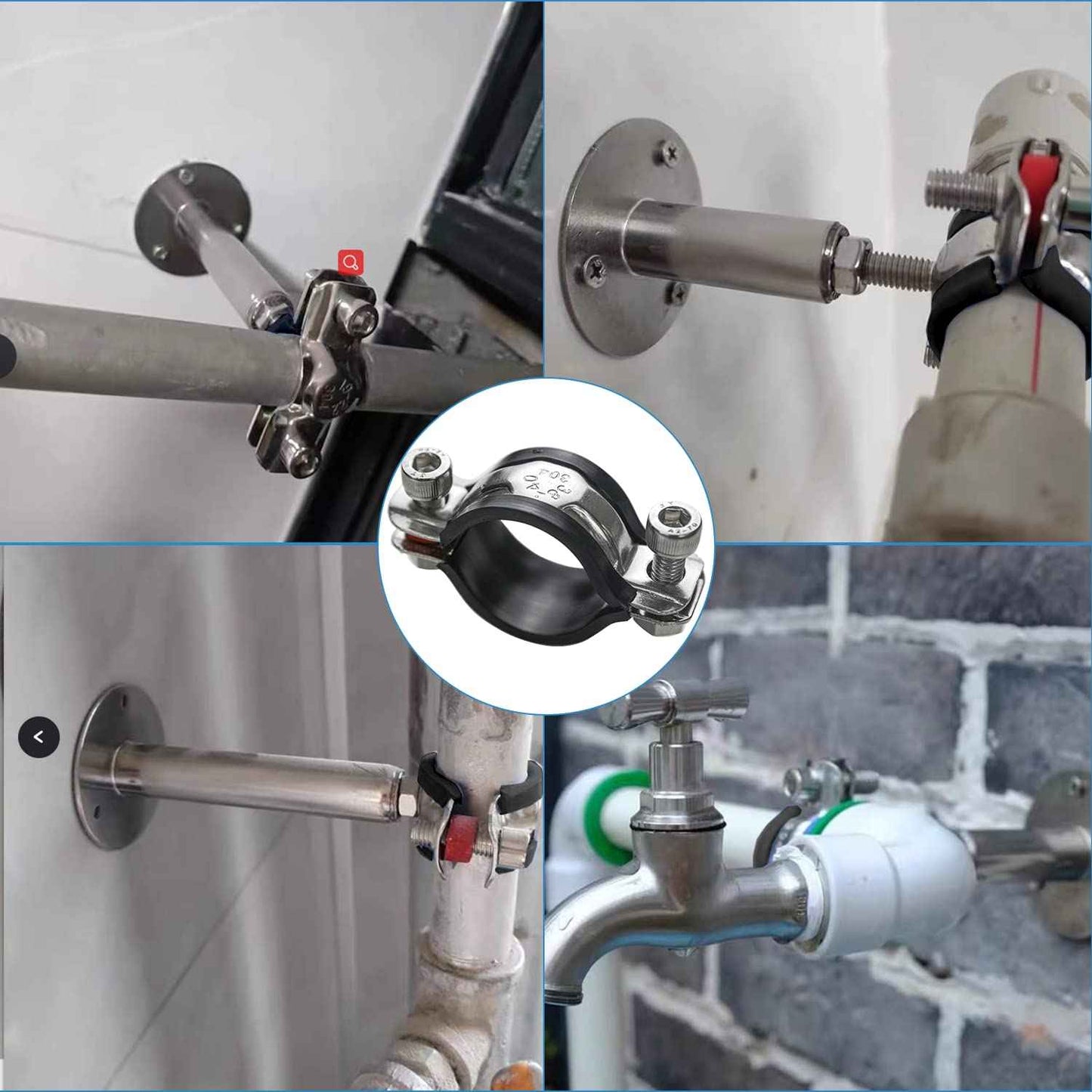 PEROMI 2 Pack Pipe Supports,304 Stainless Steel Wall Mount Ceiling Mount Pipe Bracket Clamp Ring Hanger with Screws for Pipe OD 15-19mm, Bracket Adjustable Height 100-200mm