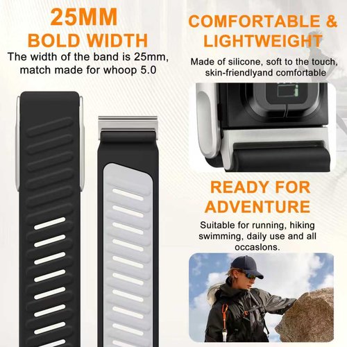 omee Silicone Sport Band Compatible with Whoop 5.0 Band Strap Men Women, Breathable Sport Adjustable Waterproof Replacement Wristbands Straps for Whoop 5.0 Silicone Bands