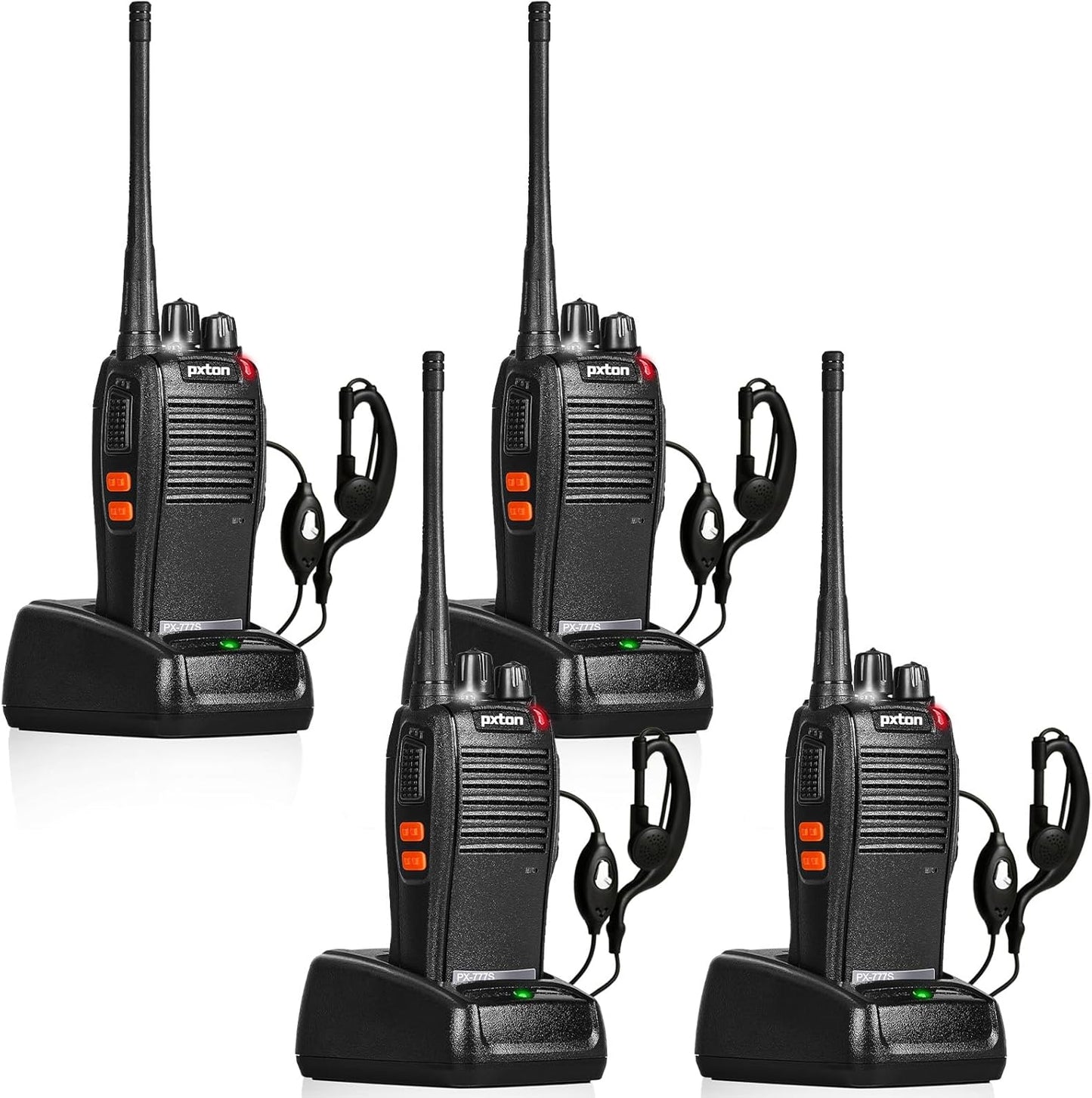 Pxton 777S & 888S Walkie Talkies - Long Range Rechargeable Two-Way Radios with Earpieces | 8 Pack