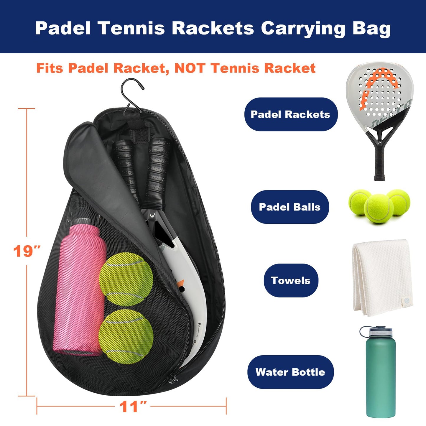 Cosmos Padel Racket Bag Pickleball Paddle Sling Backpack Padel Racquet Storage Bag - Padel (Paddel Tennis) Equipment Carrying Bag with Mesh Pocket for 2 Paddles, Balls, Water Bottle & Accessories