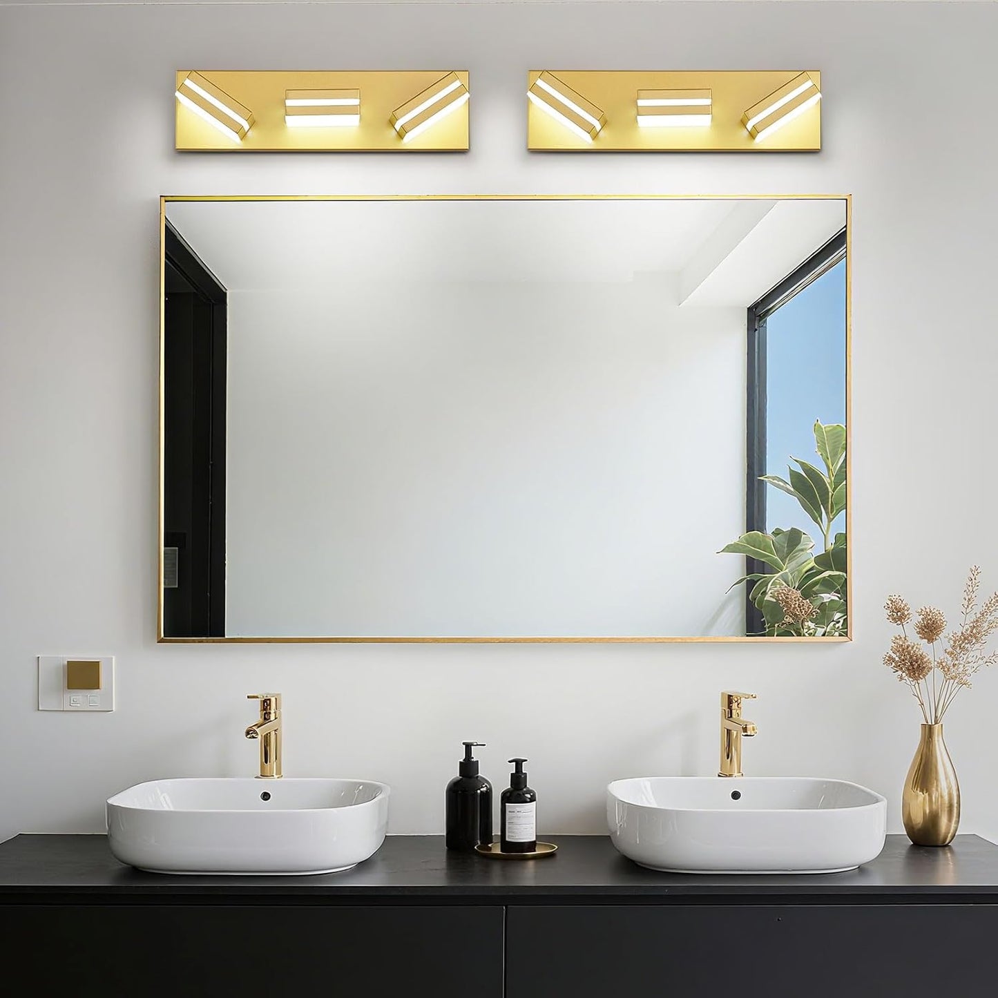 3-Light Modern LED Bathroom Vanity Light Fixture - Black Metal & Acrylic, 16-inch Over Mirror Lighting