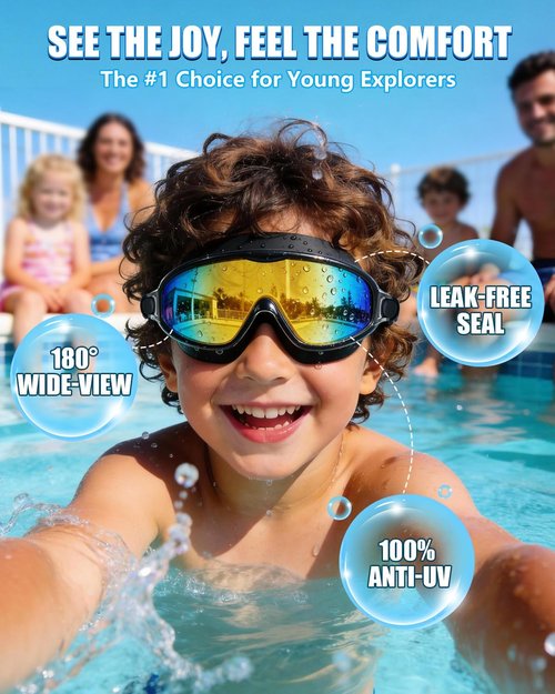 Aegend Swim Goggles for Kids | 2-Pack Anti-Fog, UV Protection, Wide Frame for Ages 3-14