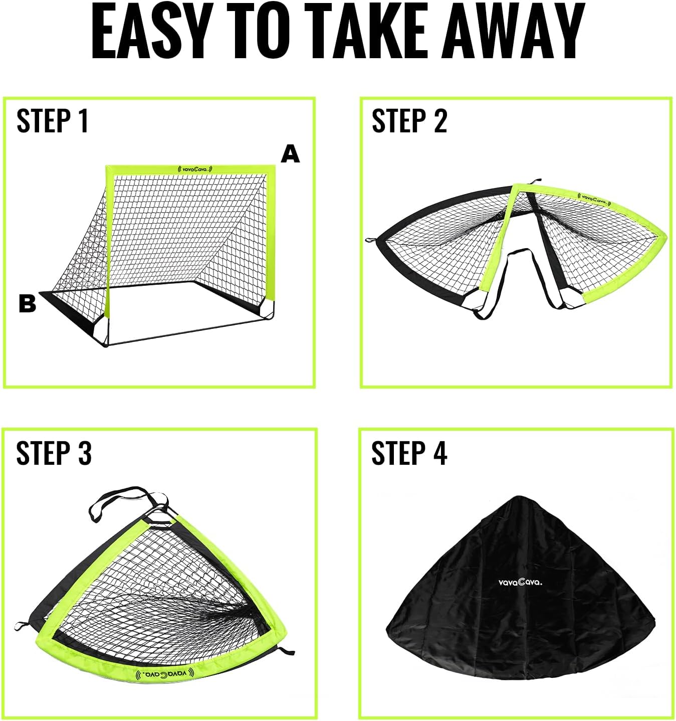 VavaCava Portable Soccer Goals Set - 4'x3' with 2 Nets, Balls, Cones & Pump | Perfect for Kids' Outdoor Fun
