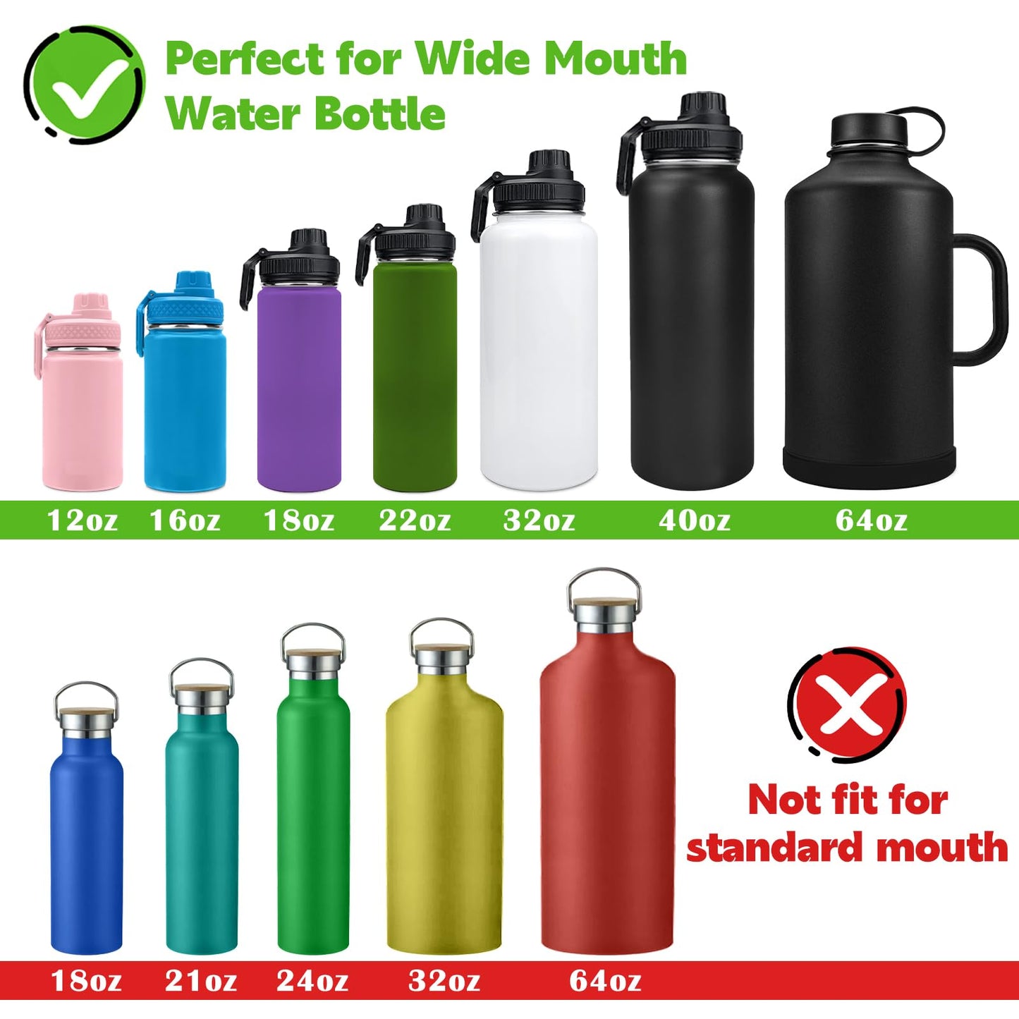 XccMe Spout Lid for Hydro Flask Wide Mouth Sport Water Bottles,Replacement Lids for Most 12,14,16,18,20,22,32,40,64oz Wide Mouth Water Bottles with Handle Easy to Carry (Black)