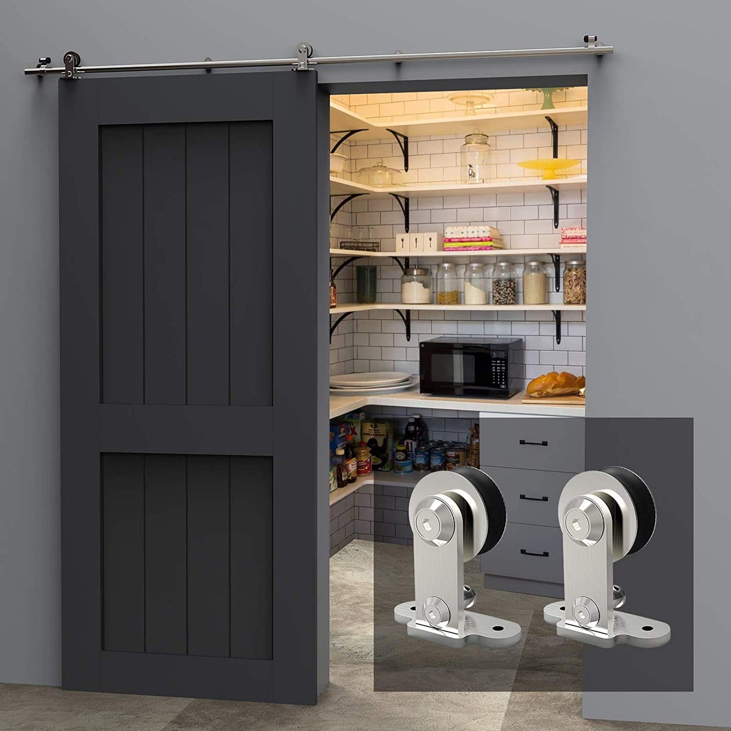 CCJH 6.6FT/79'' Stainless Steel Sliding Track Barn Door Hardware Kit for Single Door Heavy Duty