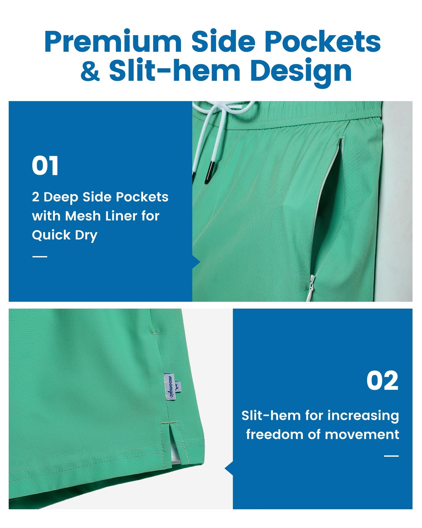 maamgic Mens Swim Trunks with Compression Liner Short Stretch Mens Bathing Suit Quick Dry Swimming Trunks Swimsuit Green Medium