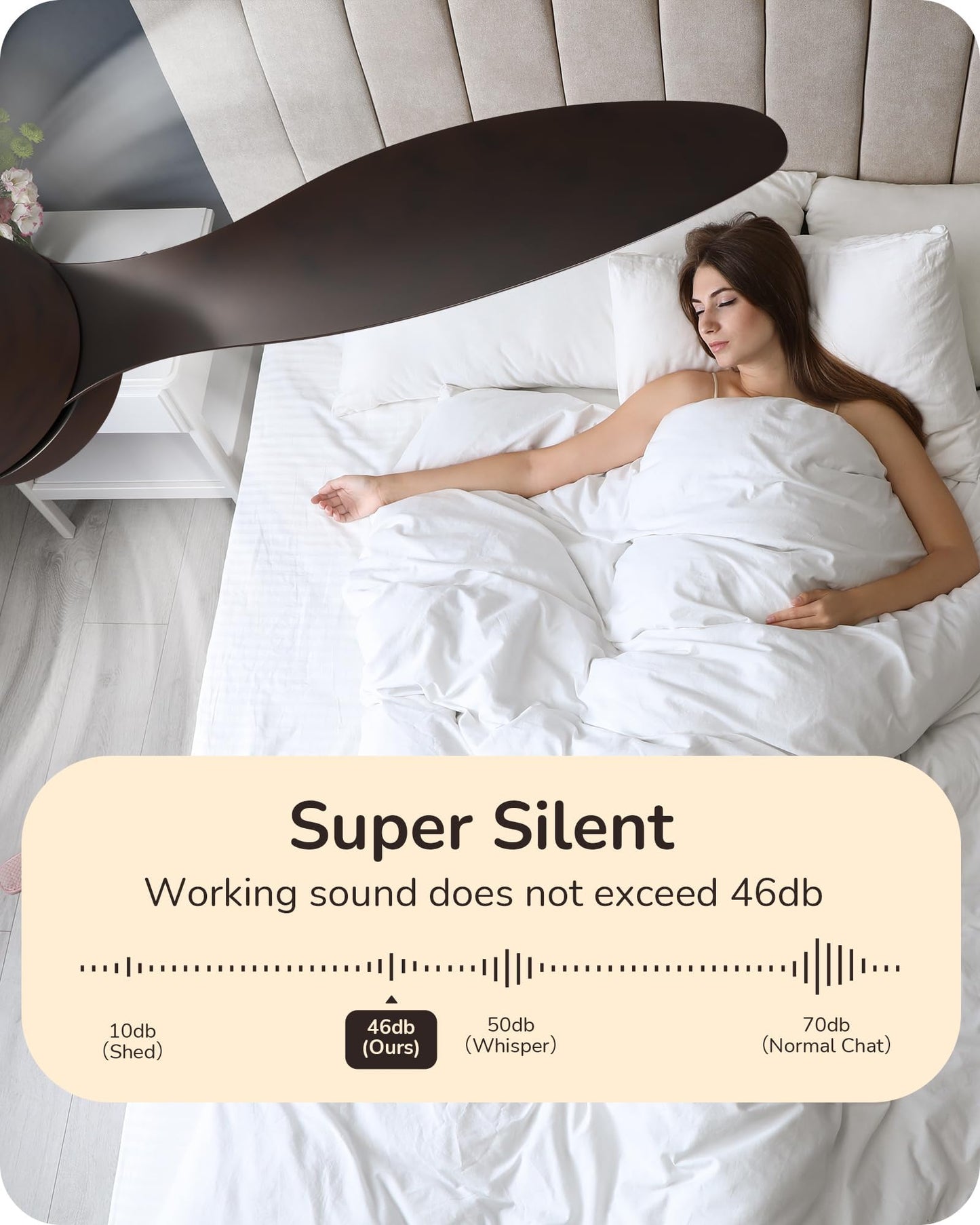 EDISHINE 52" Low Profile Ceiling Fans with Lights, Remote Control, Noiseless, 3CCT LED Dimmable, Reversible DC Motor, Timer, 6 Speeds, Modern Ceiling Fan Flush Mount for Bedroom Living Room, UL Listed