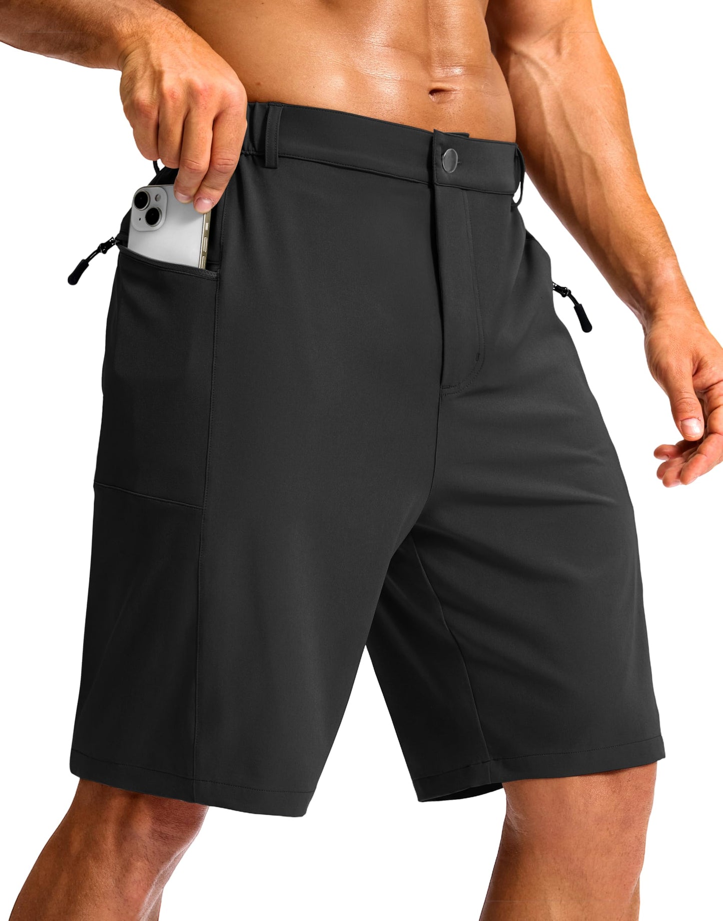 G Gradual Men's Casual Shorts 9" Lightweight Hiking Golf Zipper Pockets Stretch Quick-Dry Breathable Shorts for Travel Work Summer Black
