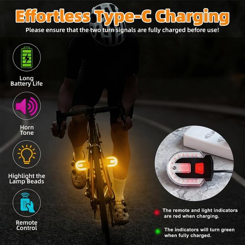 2Pcs Bike Tail Lights with Turn Signals, Wireless Remote Control USB Charging Bike Rear Light, Waterproof Split/Integrated Bicycle Lights, 5 Modes Safety Warning Turn Signals Light for Night Riding