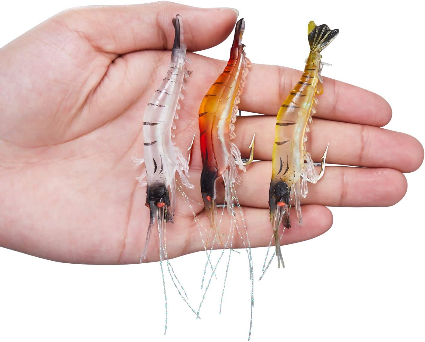 WANBY Fishing Lures - Luminous Silicone Shrimp Bait Set with Hooks for Freshwater & Saltwater Fishing