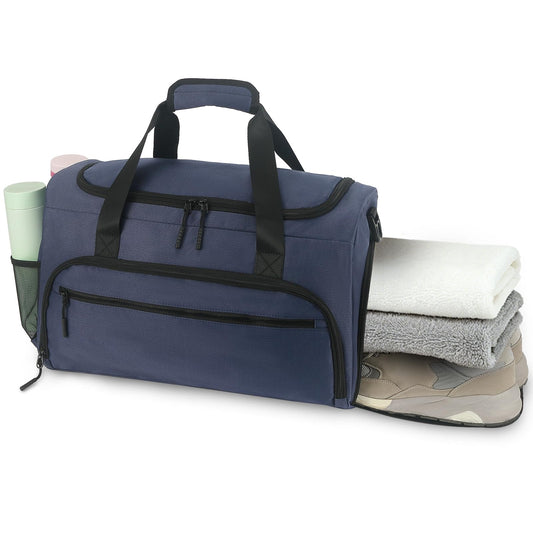 Gym Bag for Men Women, Sports Duffle Bag with Wet Pocket & Shoes Compartment, Water Resistant Overnight Weekender Bag Duffel Bag - Blue