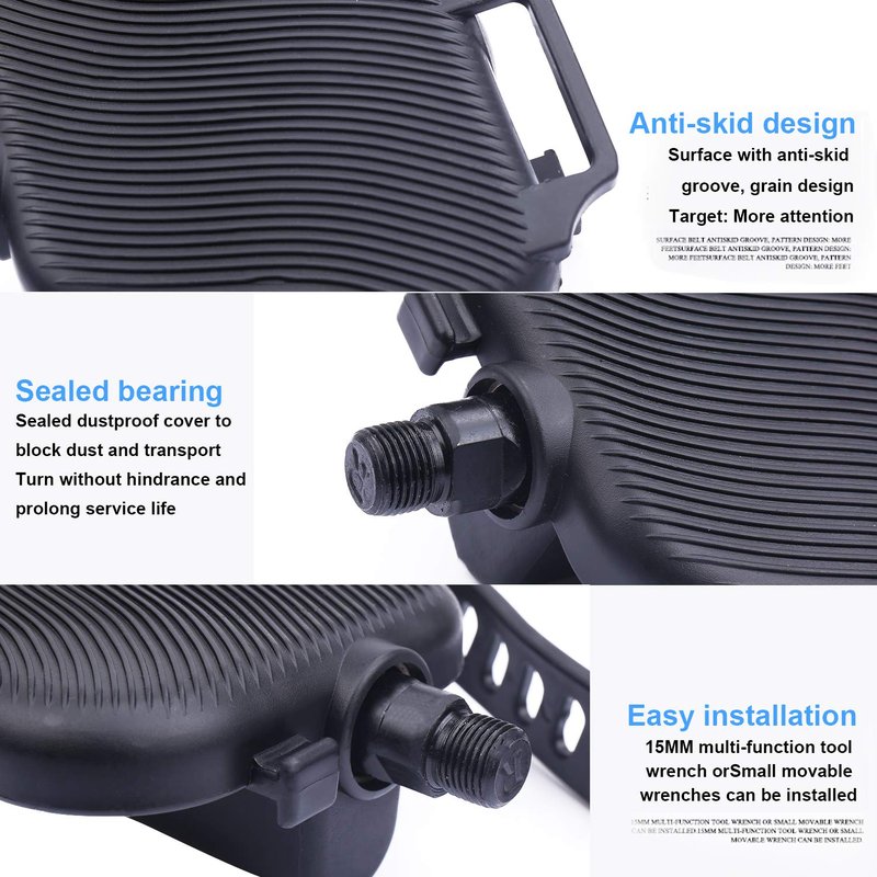Stationary Bike Pedals - 1 Pair 9/16" Recumbent Exercise Bike Pedals wih 2pcs Strips Widened, Fits Sunlite Flat Form Exerciser Equipment & Spinning Exercise Bike Bicycle Home & Gym (NEW-9/16)