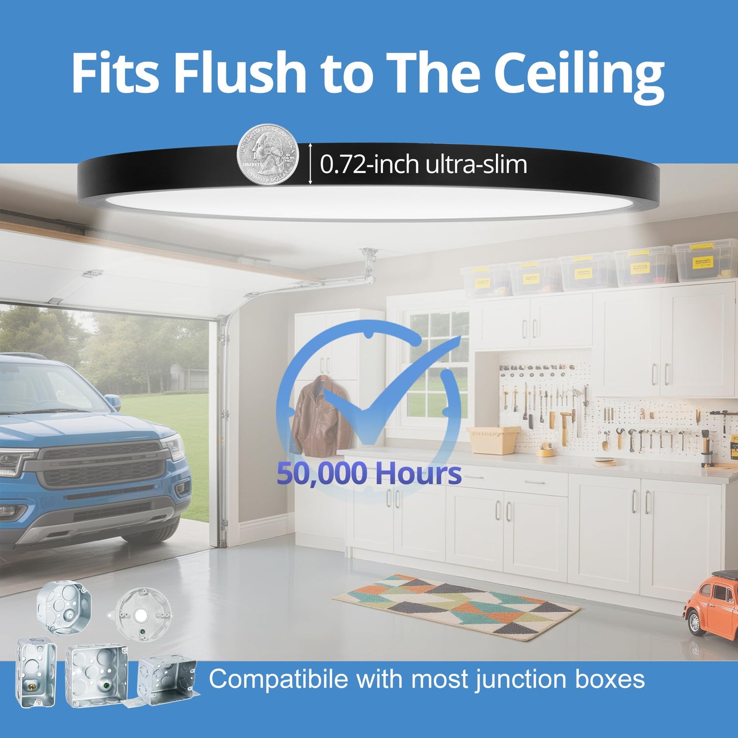 Laiyidia 12 Inch Dimmable Flush Mount Ceiling Light Fixtures, 5CCT (2700K-6500K) Selectable, 24W 2640LM, 50000- Hour Lifespan, Ultra Slim LED Ceiling Light for Bedroom, Black, 8Pack