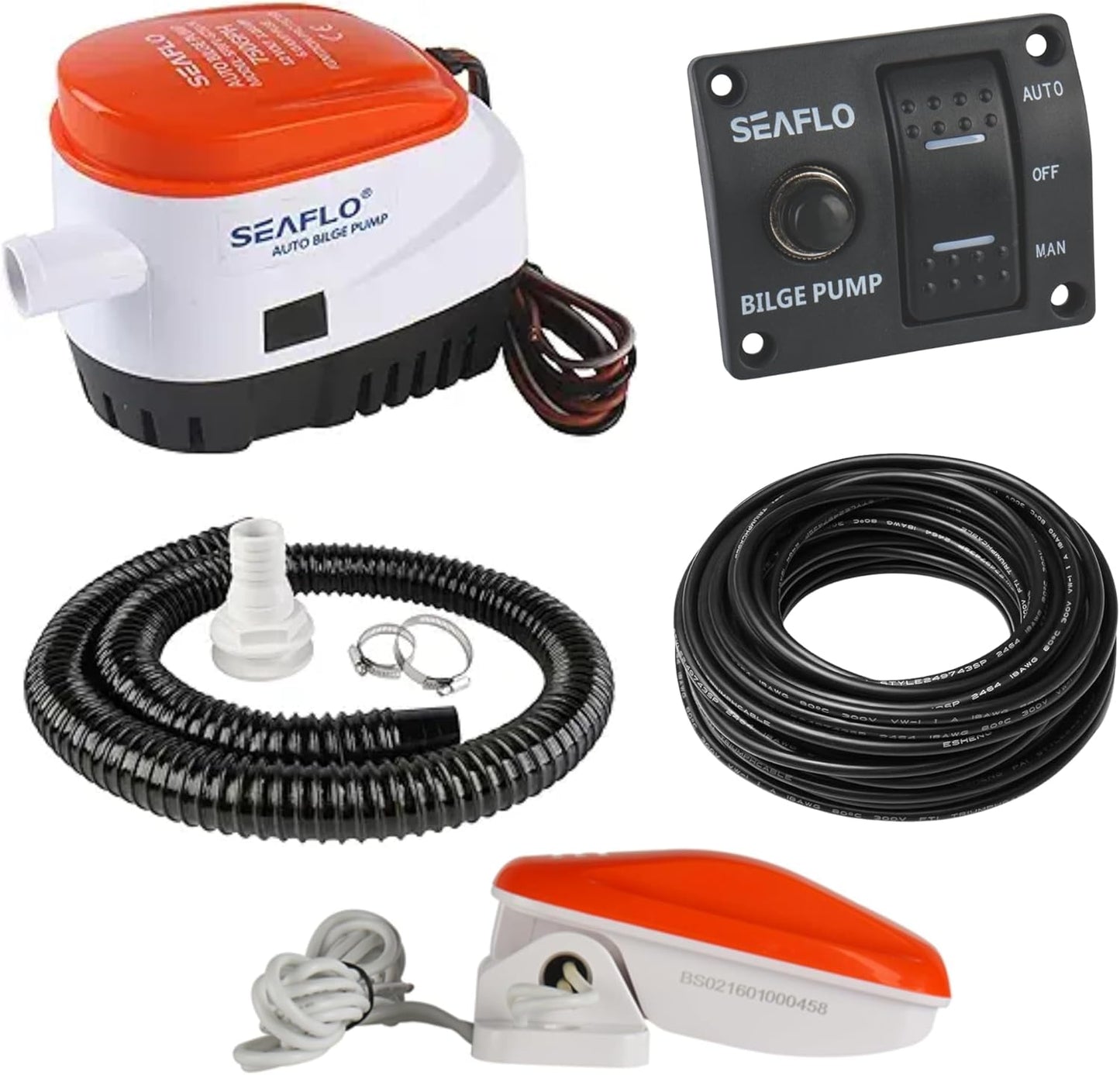SEAFLO 06 Series Automatic Submersible Bilge Pump - 750 GPH, 12V, Complete Bundle with Float Switch & Installation Kit