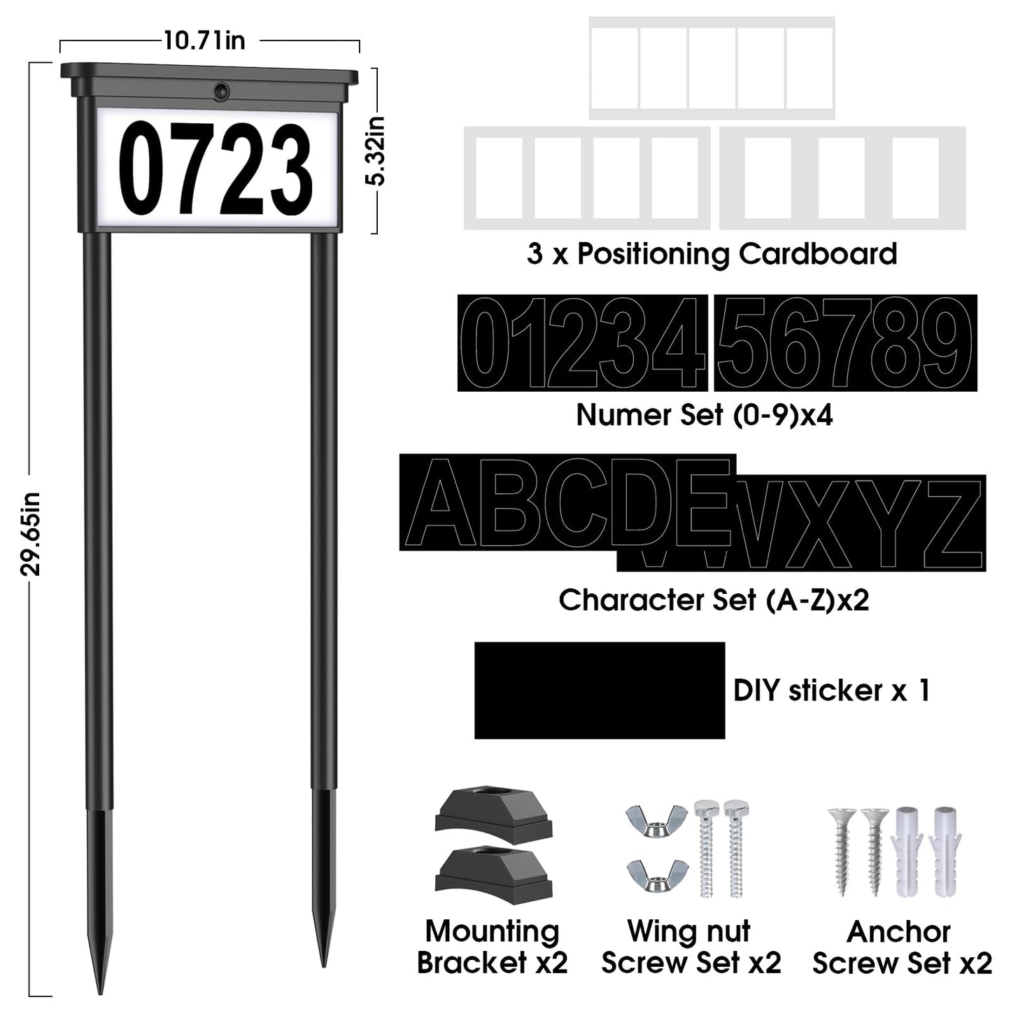 Solar Address Sign, House Numbers for Outside Double Side, 12 Modes Lighted Address Plaque Outdoor Waterproof, Illuminated LED Address Numbers for Yard Home Mailbox, 1 Pack