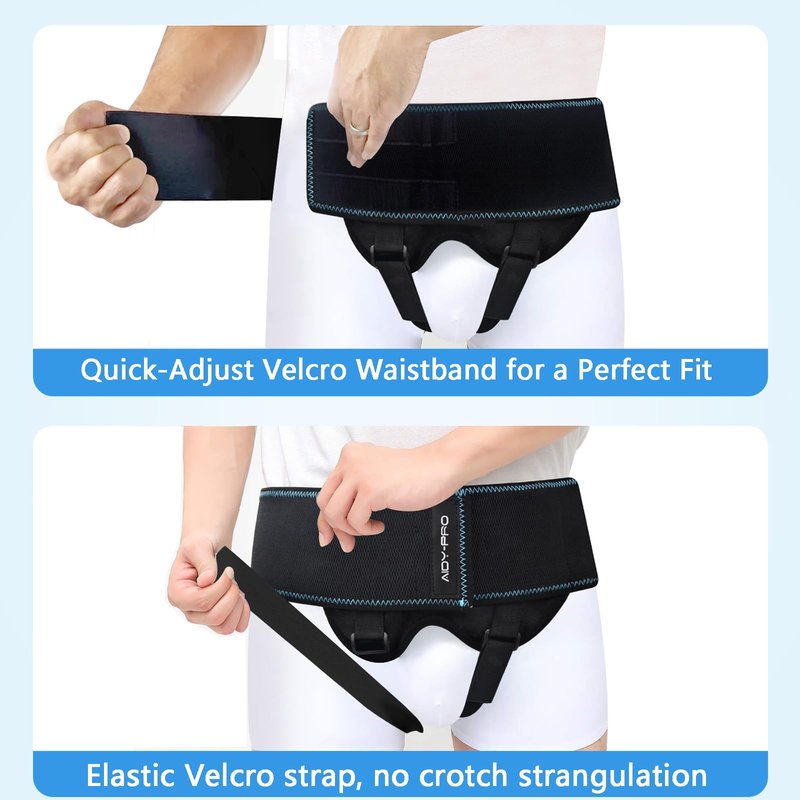 AIDY-PRO Inguinal Hernia Support for Men and Women Single/Double Hernia Truss, Inguinal Hernias Belt for Men and Women with 2 Removable Compression Pads Adjustable Waist Strap M