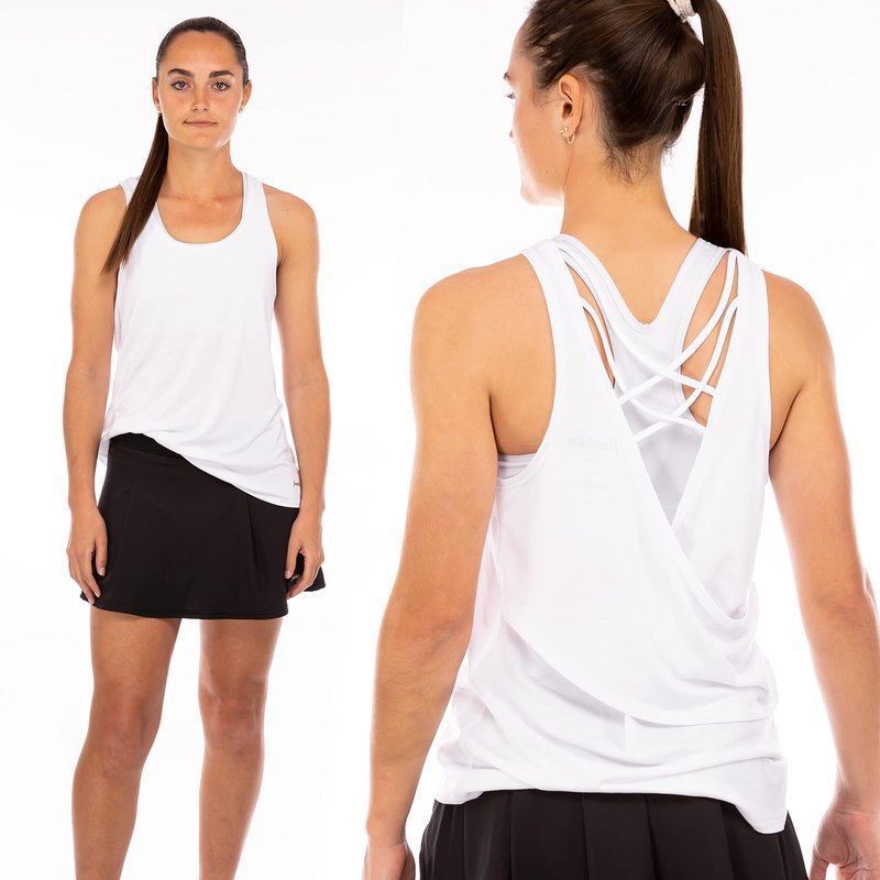 Franklin Sports Women's Sports Tank Top - White Athletic Lattice Back Tank Top for Pickleball, Tennis, Golf + Other Sports - Comfortable Relaxed Fit Spandex Blend - Women's Large - White