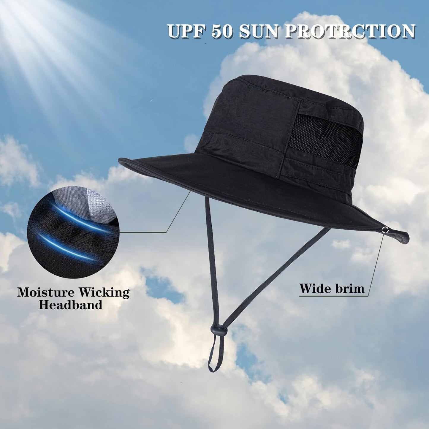 Skiennix UPF 50+ Sun Hat - Waterproof Wide Brim Bucket Hat for Fishing, Hiking, and Beach | Foldable Design