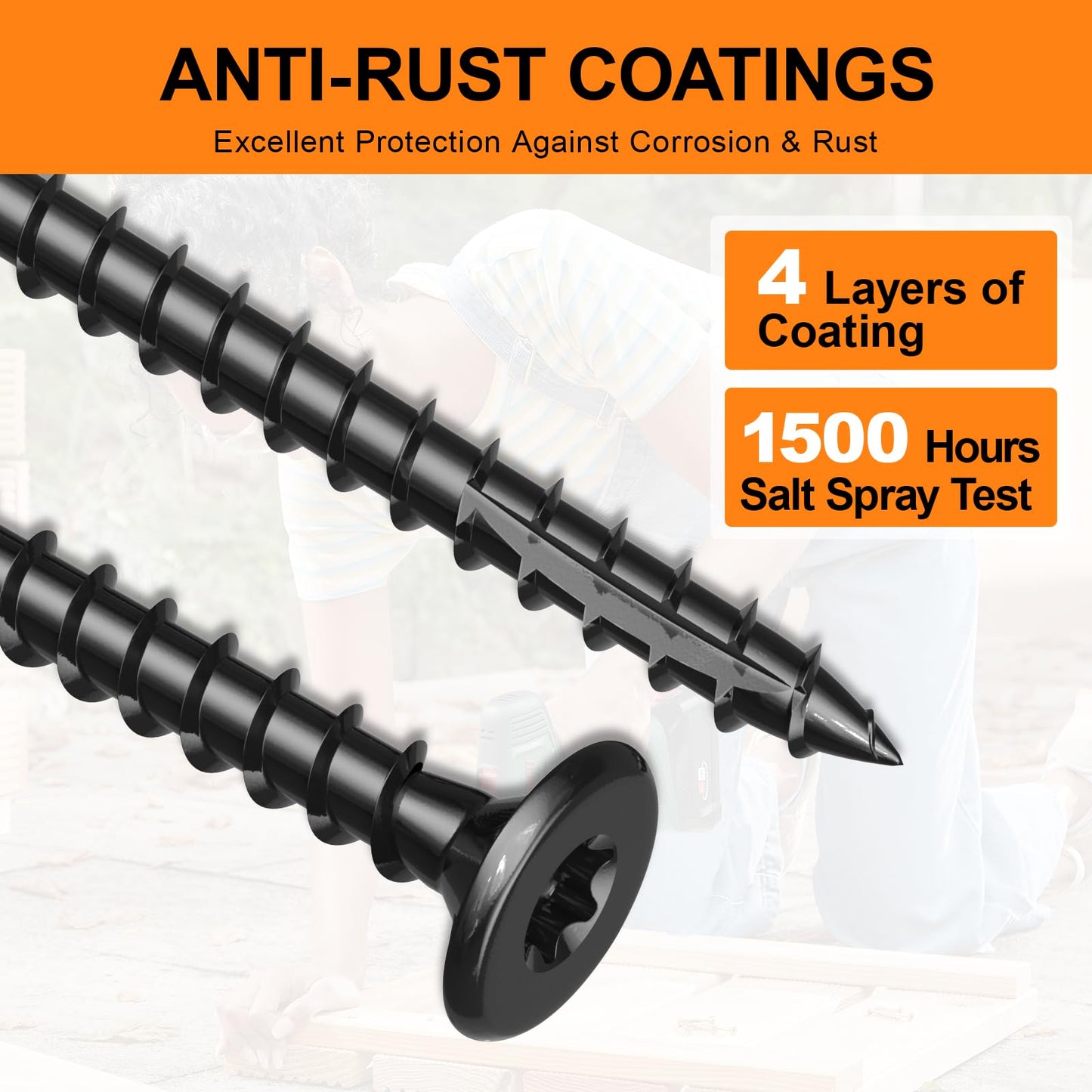 #8 x1” Deck Screws, 100Pcs Star Drive Wood Screws, Rust Resistant Timber Screws for Timber/Log/Landscaping Wood, T20 Star Bit Included, Black