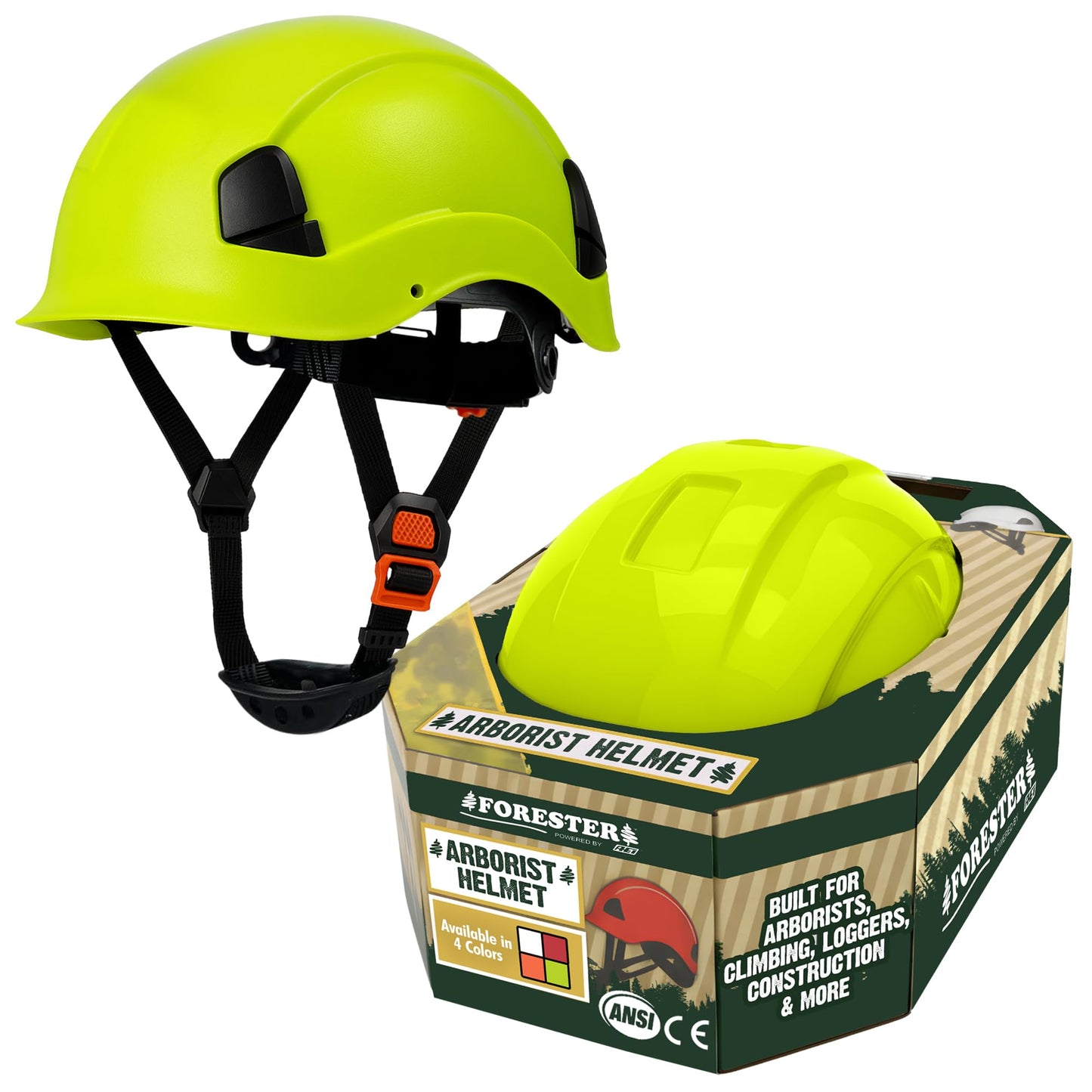 FORESTER Arborist Safety Helmet | ANSI Z89.1-2014 Certified, Class E & C | 6-Point Suspension Hard Hat | Forestry Helmet for Tree Climbing, Logging, Rescue | Green