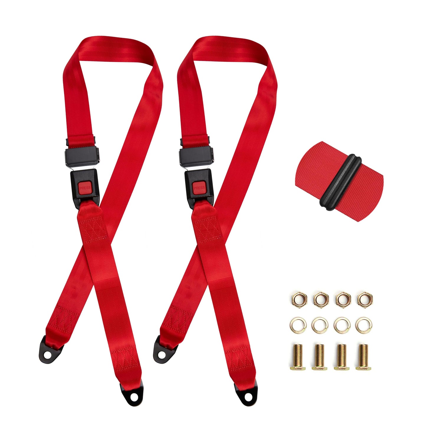 ROSSROLLA Red Color Golf Cart Seat Belt Kit Set of 2, Fits Most Golf Carts, EZGO, Yamaha, UTV, Front/Rear Seatbets, Universal, 2 Pack