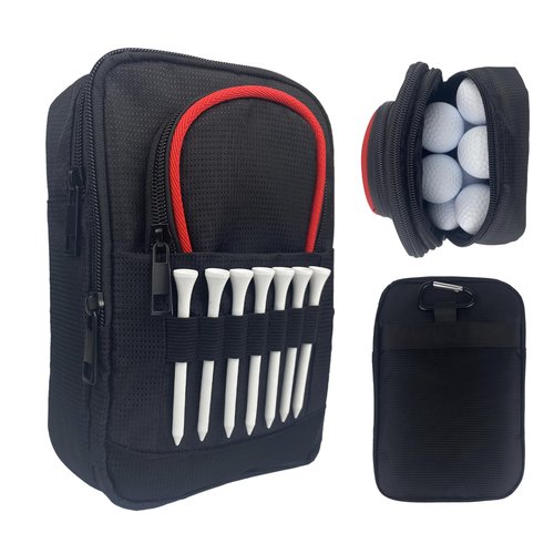 Sevance Golf Accessory Bag with Valuables Pouch – Detachable Golf Pouch for Men & Women, Zippered Pockets for Balls, Tees & Essentials – Fits Golf Cart or Stand Bag (Red Edge)