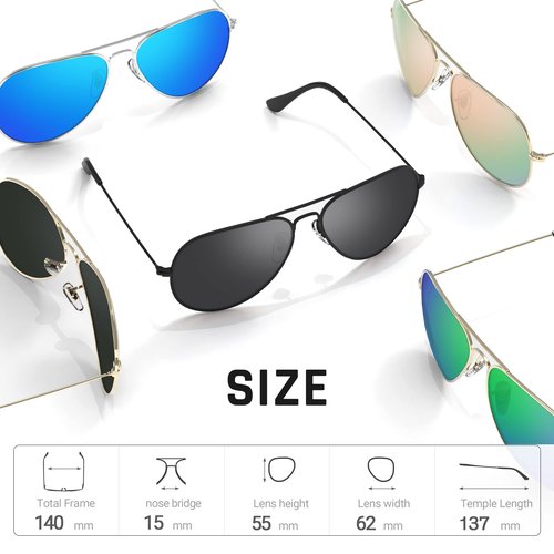Polarized Aviator Sunglasses for Men and Women Mirrored Lens Metal Frame Cycling Driving Traveling Beach Glasses 3026(Black&Gray Lens)