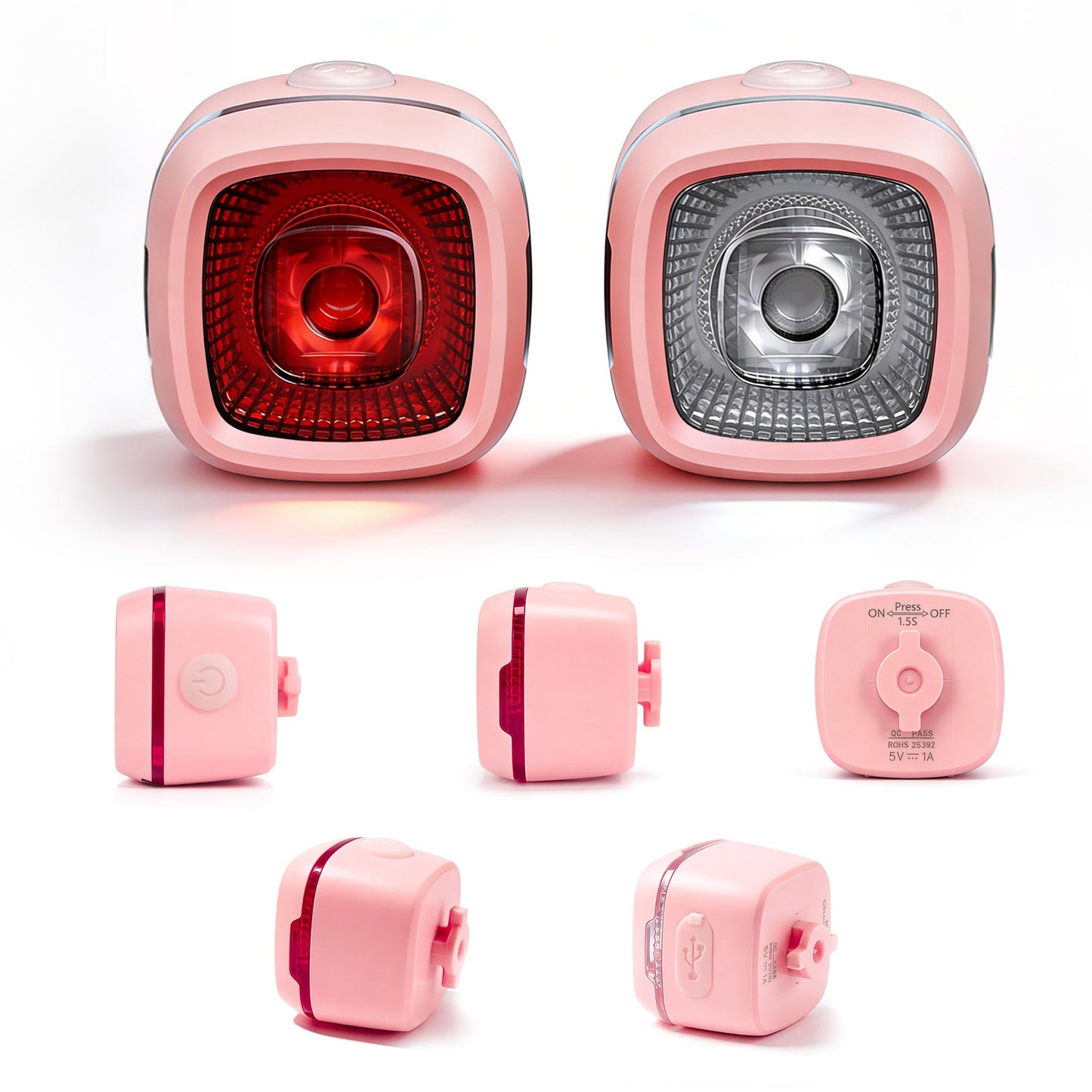 G2FS LITH Bicycle Front & Rear Lights, Type-C Rechargeable LED Bike Light Set, IPX6 Waterproof Flashlight for Night Riding, Safety Headlight Taillight, Kids Girls Children's Bicycle Accessories (Pink)